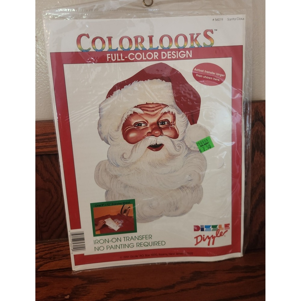 Vintageβ Dizzle Color Looks Iron on Transfer 1991 56019 Santa Claus Craft Xmas